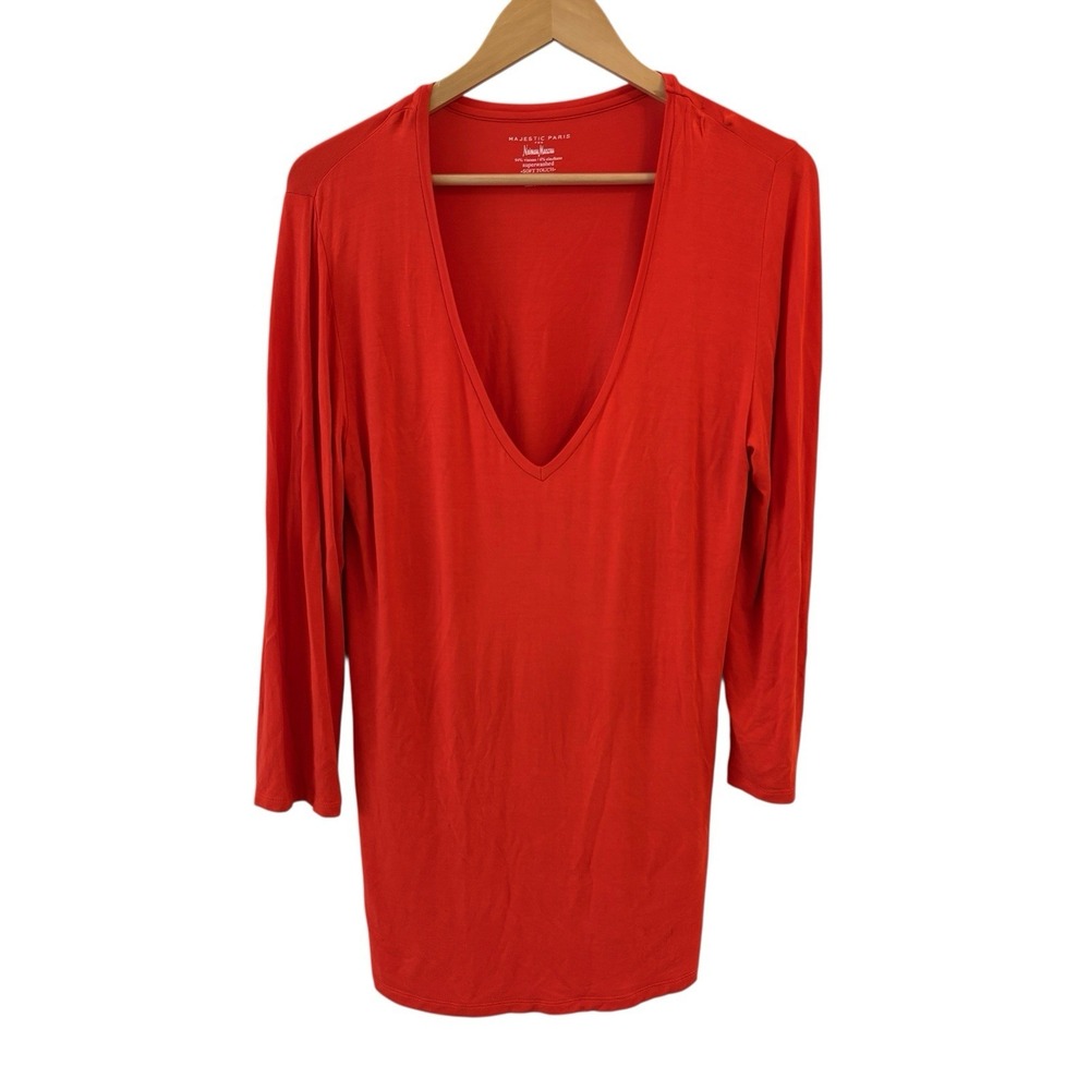 Majestic Paris for Neiman Marcus Orange Top Womens 4 Large Soft Touch‎ Longline